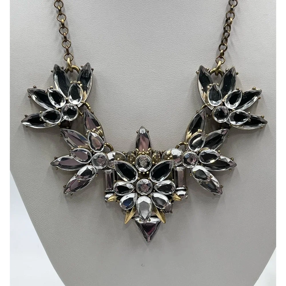 J. Crew Glass Sunburst Mirror‎ Floral Stacked Statement Necklace
